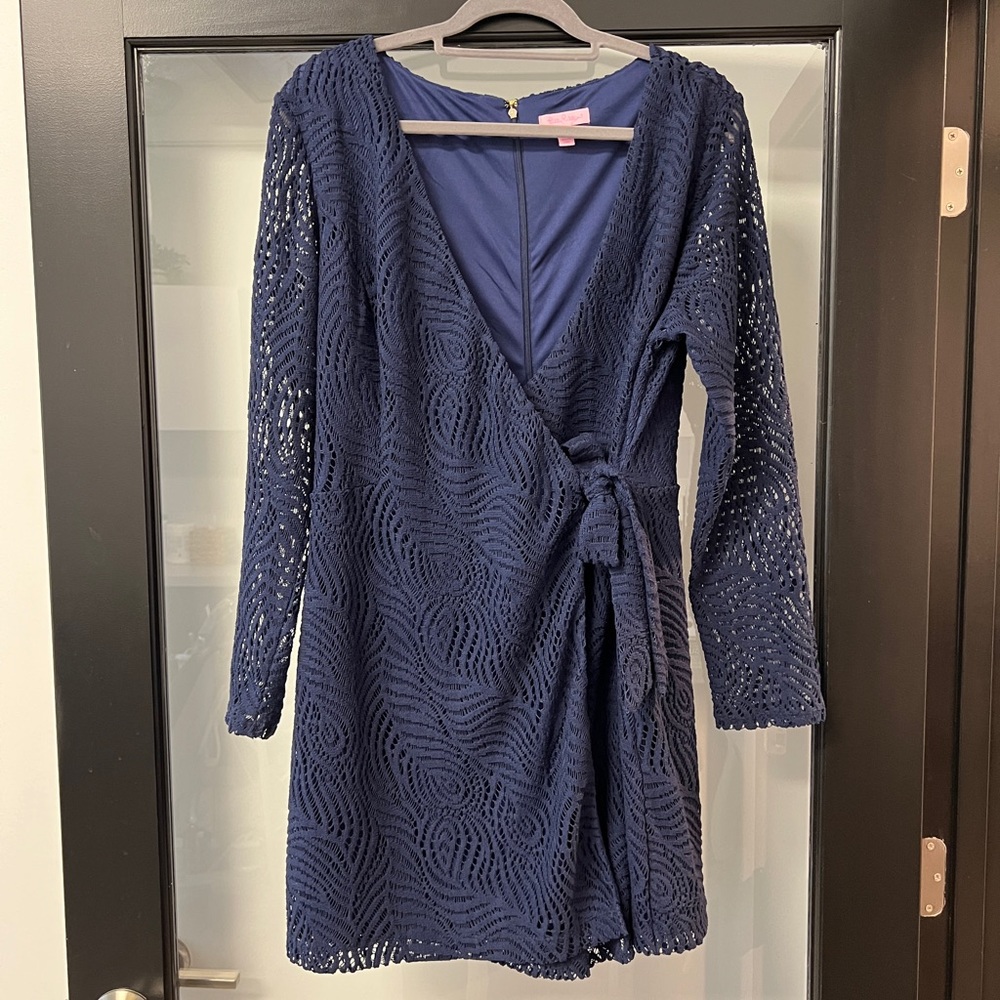 Lilliy Pulitzer Crochet Romper — Long Sleeve, Navy — XL